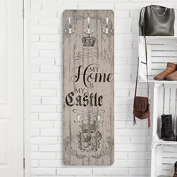 Wandgarderobe Holzpaneel My Home is my Castle günstig online kaufen