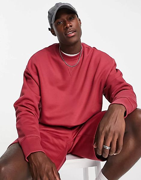 ASOS DESIGN – Schweres Oversize-Sweatshirt in verwaschenem Rot, Kombiteil günstig online kaufen