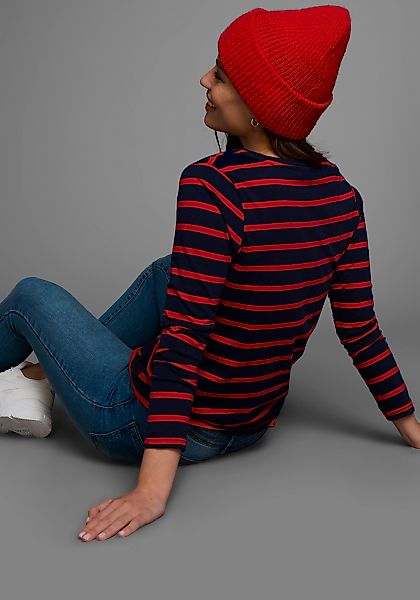 AJC Langarmshirt, gestreift, Rundhalsausschnitt, aus Baumwolle, aus Single günstig online kaufen