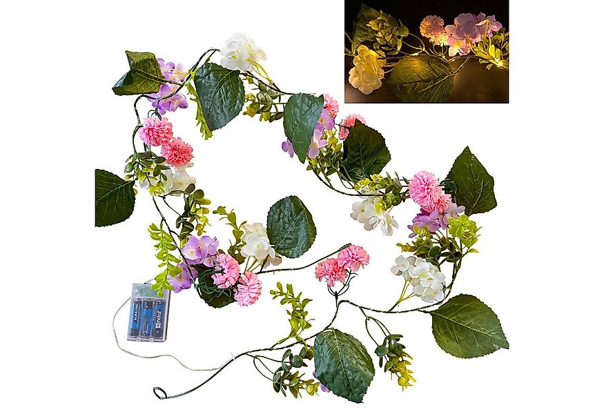 Kunstgirlande mit künstlichen Blumen, und LED-Lichterkette - Frühlingsdeko günstig online kaufen