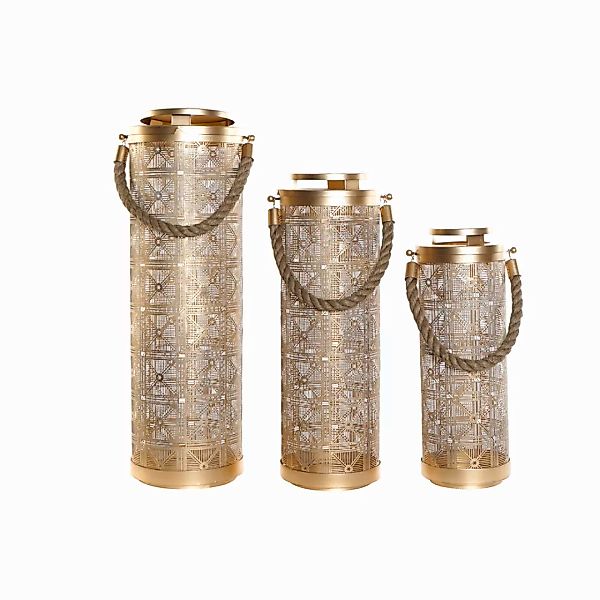 Kerzenschalensatz Dkd Home Decor (3 Pcs) Golden Metall Jute (24 X 24 X 66 C günstig online kaufen