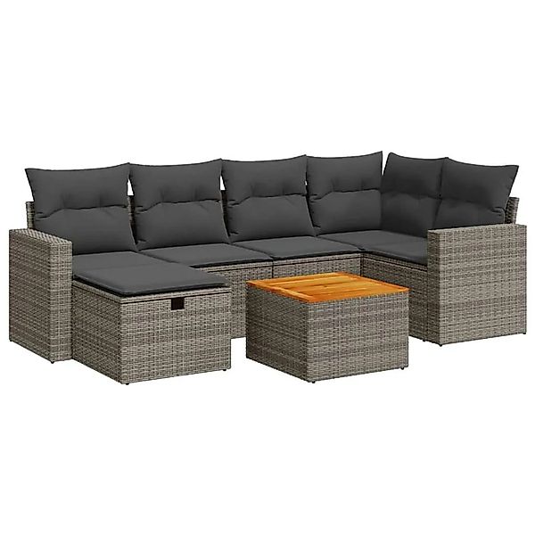 vidaXL 7-Tlg Garten-Sofagarnitur mit Kissen Grau Poly Rattan 3325791 günstig online kaufen