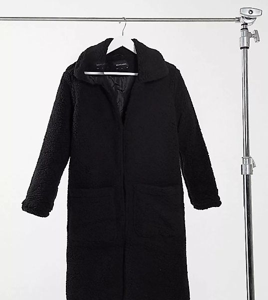 Brave Soul – Petite – Langer, schwerer Mantel aus Teddyfell-Schwarz günstig online kaufen