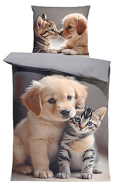 One Home Bettwäsche Puppy Friends, Flanell, 2 teilig, niedliche Hunde Katze günstig online kaufen