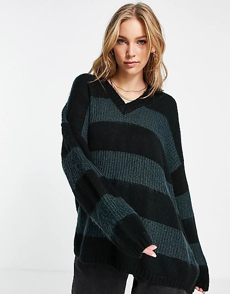 AllSaints – Oversize-Pullover in Grün gestreift-Mehrfarbig günstig online kaufen