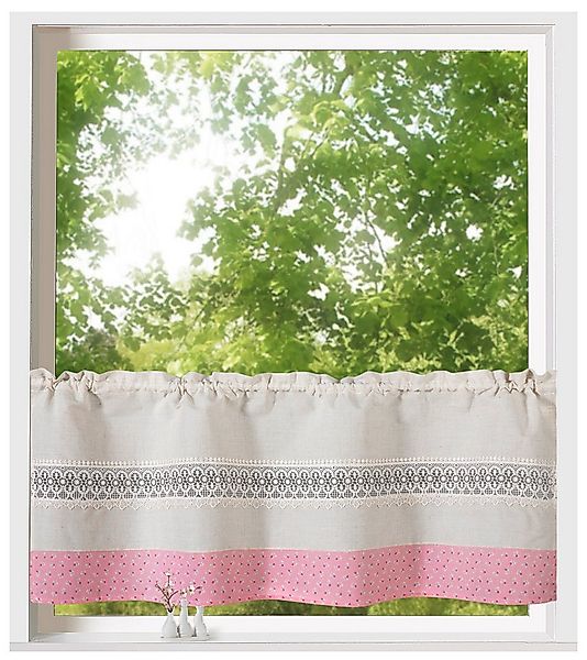 heimtexland Scheibengardine Bistrogardine Fensterdeko Rosen Leinen Optik (1 günstig online kaufen