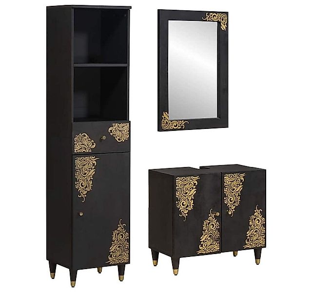 vidaXL Badezimmer-Set Badezimmerschrank-Set mit Tür 3 pcs Schwarz Massivhol günstig online kaufen