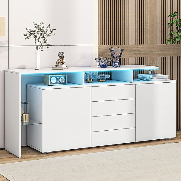 Merax Sideboard mit LED-Beleuchtung in Weiß günstig online kaufen