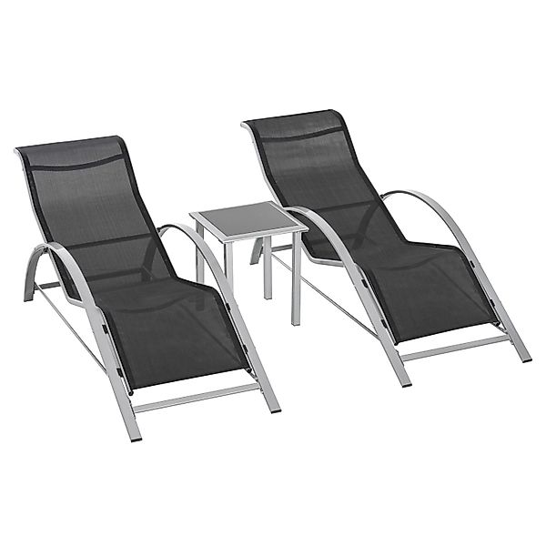 Outsunny Gartenliege-Set mit Tisch und 2 Sonnenliegen Schwarz Silber günstig online kaufen