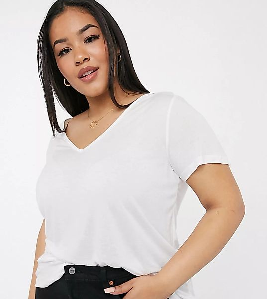ASOS DESIGN Curve – Lässiges weißes T-Shirt mit V-Ausschnitt günstig online kaufen