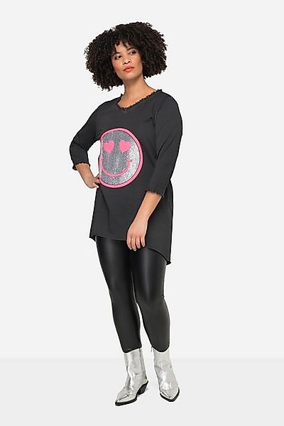 Angel of Style Longshirt T-Shirt A-Linie Pailletten-Smiley V-Ausschnitt günstig online kaufen