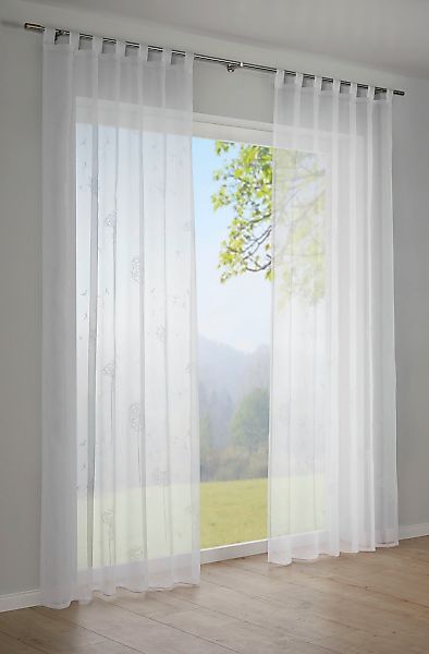 Sehlbach Gardine "Schal Voile mit Flockprint Pusteblume" Schlaufen 1 Stk. t günstig online kaufen