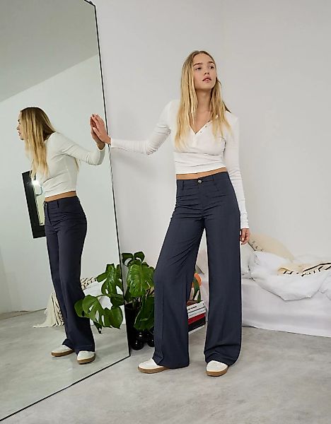 Bershka Wide-Leg-Hose Damen 42 Marinenblau günstig online kaufen