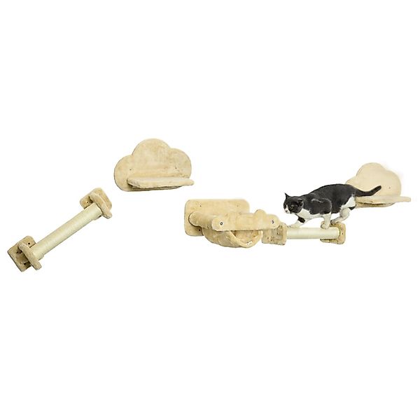 PawHut Katzen-Kletterwand für Wandmontage, Katzenstufen, Kratzbaum, Beige, günstig online kaufen