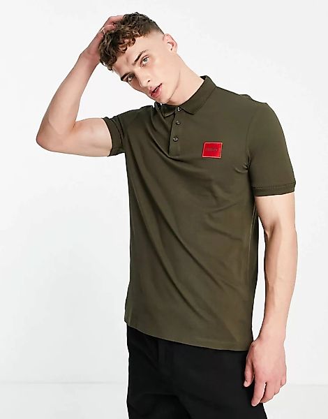 HUGO – Dereso212 – Polohemd mit Box-Logo in Khaki-Grün günstig online kaufen