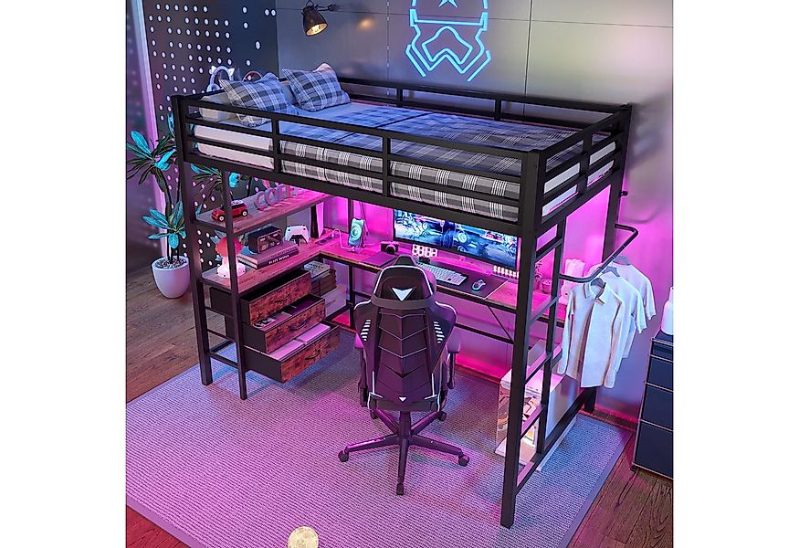 HAUSS SPOLE Hochbett 90x200cm mit Ambientelicht, Schreibtisch, Steckdose+US günstig online kaufen
