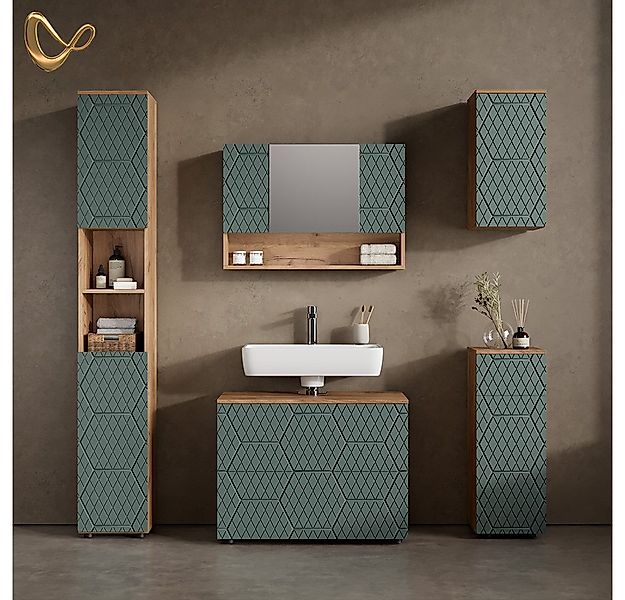 Livinity® Waschbeckenunterschrank Ronco, Grün/Goldkraft Eiche, 80 x 58.6 cm günstig online kaufen