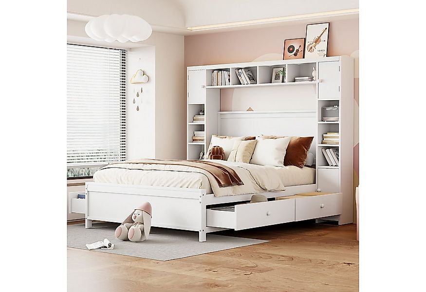 HAUSS SPOLE Holzbett 140x200 mit 4 Schubladen und großem Stauschrank, Latte günstig online kaufen