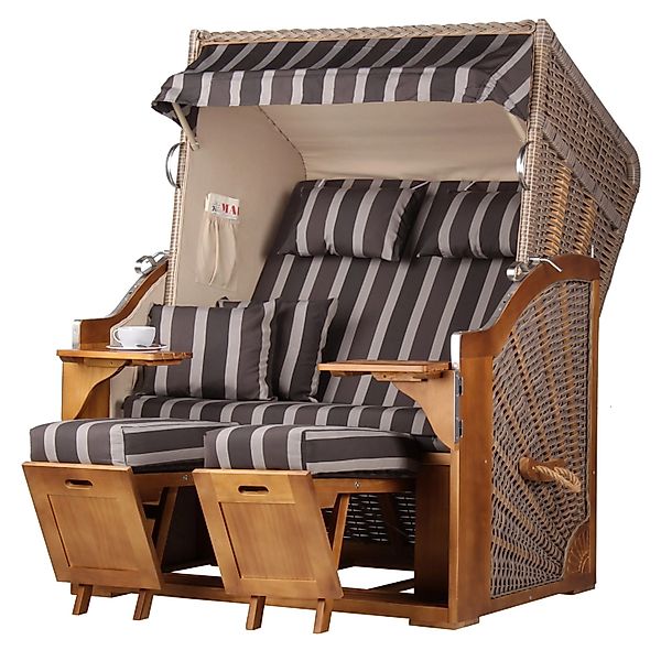 bene,iving Strandkorb Komplettset Schleswig Pinie Zweisitzer PE Mokka Model günstig online kaufen