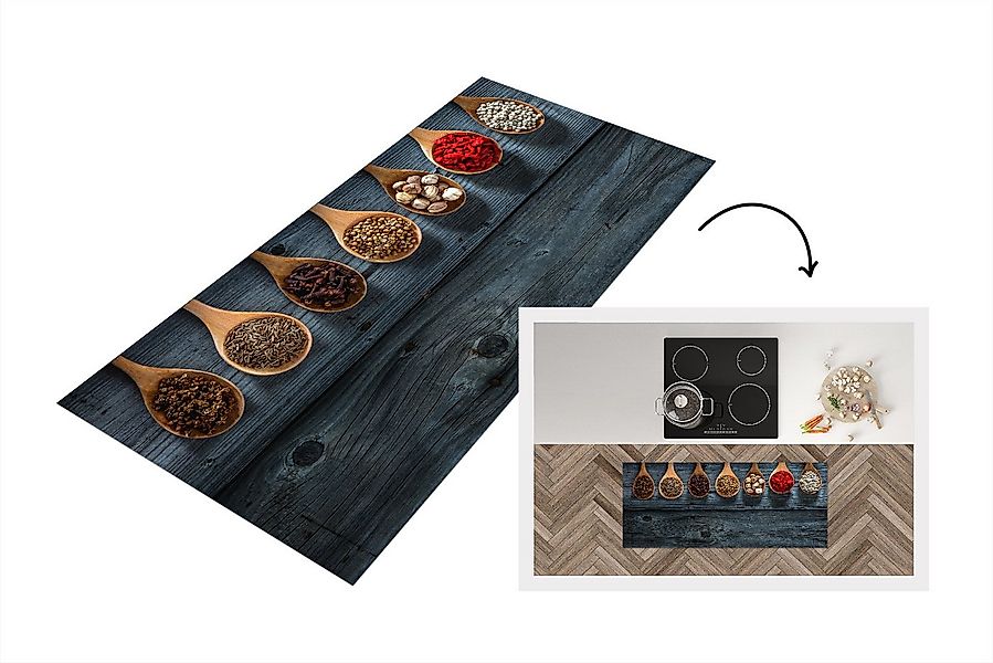MuchoWow Küchenläufer Gewürze - Löffel - Holz - Küche - Gewürze - Industrie günstig online kaufen