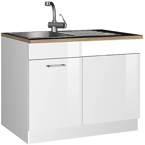 Held Möbel Küchen-Spülenunterschrank Mailand 110 cm Hochglanz Weiß/Weiß günstig online kaufen