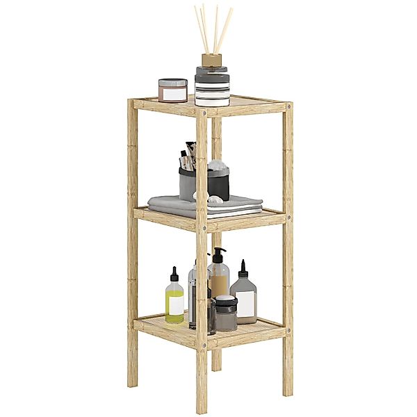 HOMCOM Badregal mit 3 Ebenen Bambus Naturholz 33L x 31B x 78H cm günstig online kaufen
