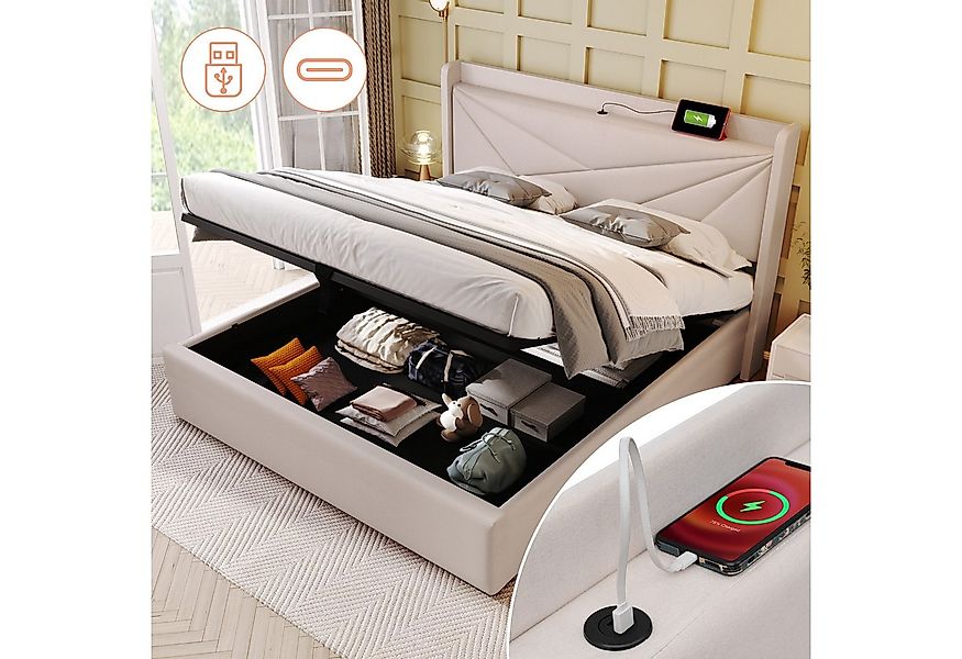 TavilaEcon Boxspringbett Einzelbett mit Stauraum und USB Typ C Ladefunktion günstig online kaufen