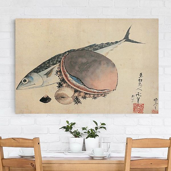 Leinwandbild - Querformat Katsushika Hokusai - Makrele und Seemuscheln günstig online kaufen