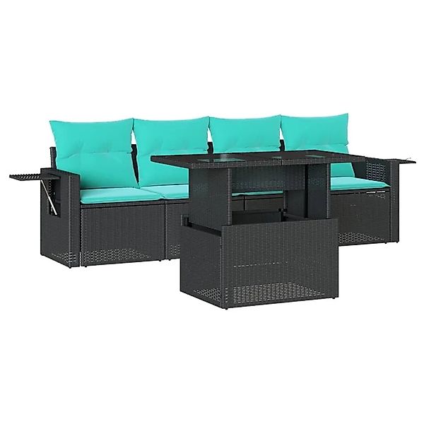vidaXL 5-Tlg Gartensofa-Set mit Kissen Schwarz Polyrattan 3267727 günstig online kaufen