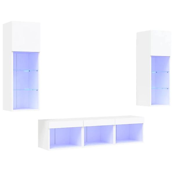 vidaXL 5-Tlg Wohnwand mit LED-Beleuchtung Weiß Holzwerkstoff 3216597 günstig online kaufen