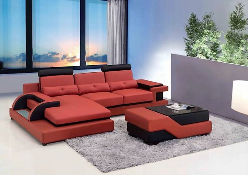 JVmoebel Ecksofa Luxus schwarz-rotes L-Form Sofa LED Beleuchtung Modern Neu günstig online kaufen