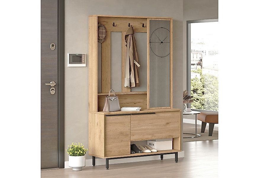 en.casa Kompaktgarderobe Garderobe »Vesanto« 178x112x36 cm Eiche günstig online kaufen