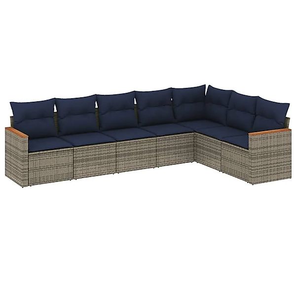 vidaXL 7-Tlg Gartensofa-Set mit Kissen Grau Polyrattan 3226033 günstig online kaufen