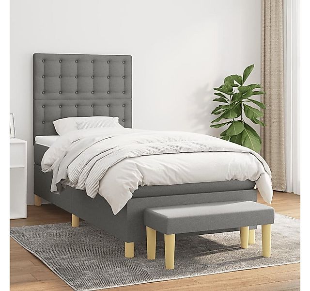 vidaXL Boxspringbett Boxspringbett mit Matratze Dunkelgrau 90x200 cm Stoff günstig online kaufen