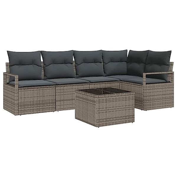 vidaXL Garten-Sofa-Set 6-Tlg Grau Poly Rattan 3346389 günstig online kaufen