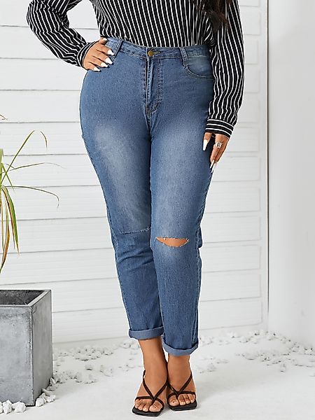 Plus Size Jeans mit Taschendesign und Cut-Outs günstig online kaufen