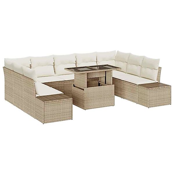 vidaXL Garten-Sofa-Set mit Speicher 10-Tlg Beige Poly Rattan 3357984 günstig online kaufen
