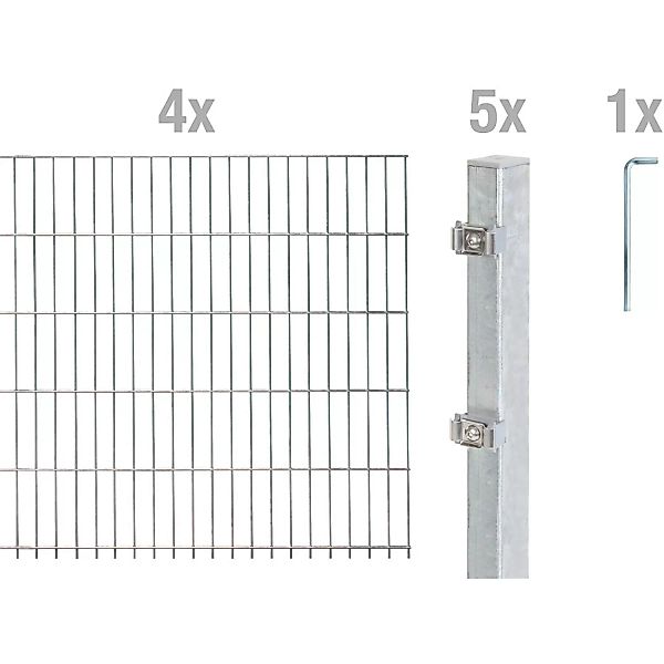 Metallzaun Grund-Set Doppelstabmatte feuerverzinkt 4 x 2 m x 0,8 m günstig online kaufen