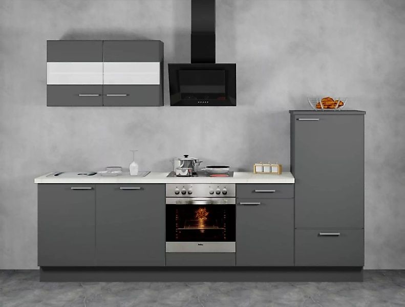 Einbauküche MANKAFIT 7 Anthrazit - Schränke montiert/ Küchenzeile 290 cm mi günstig online kaufen