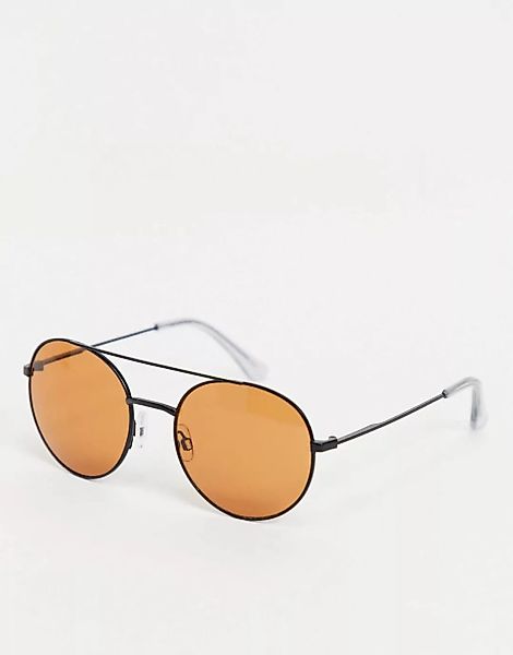 Jack & Jones – Pilotensonnenbrille in Schwarz mit oranger Linse günstig online kaufen