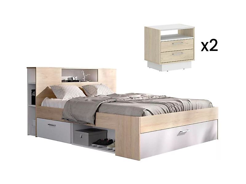 Bett mit Kopfteil, Stauraum & Schubladen + Nachttische - 160 x 200 cm - Hol günstig online kaufen