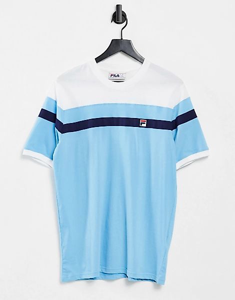 Fila – Sten – Gestreiftes T-Shirt in Hellblau mit Logo-Box günstig online kaufen