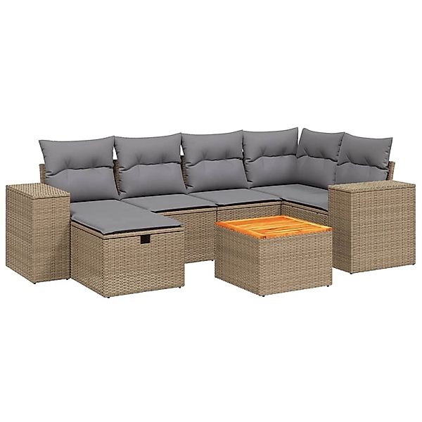 vidaXL 7-tlg Garten-Sofagarnitur mit Kissen Beige Poly Rattan Modell 191 günstig online kaufen