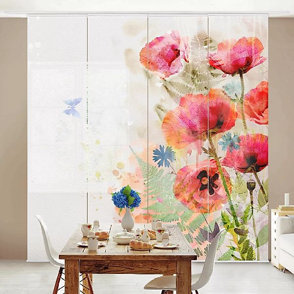 Schiebegardine Set Aquarell Blumen Mohn günstig online kaufen