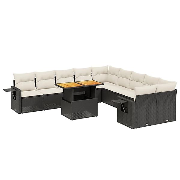 vidaXL 11-Tlg Garten-Sofagarnitur mit Kissen Schwarz Poly Rattan 3271945 günstig online kaufen