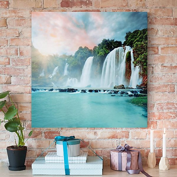 Leinwandbild Wasserfall - Quadrat Wasserfallpanorama günstig online kaufen