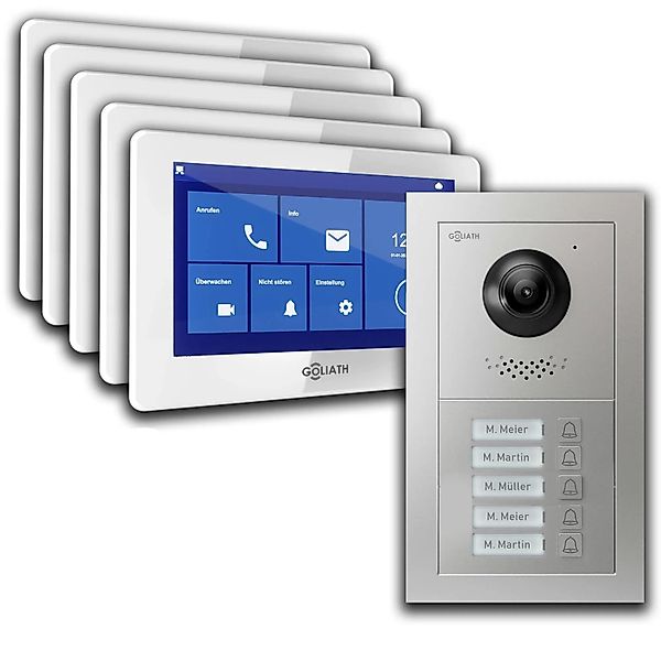 Goliath Basic Line 5-Familienhaus Video Türsprechanlage Monitor Weiß - Silb günstig online kaufen