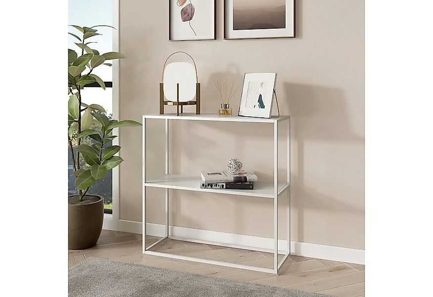 en.casa Konsolentisch, »Strömstad« mit 2 Ablagen Stahl 80 x 80 x 26 cm Weiß günstig online kaufen
