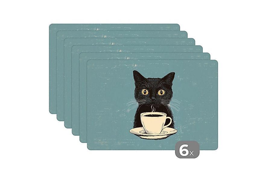 MuchoWow Platzset Katze - Schwarz - Kaffee - Minimalistisch, (6-St), Platzs günstig online kaufen