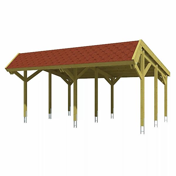 Skan Holz Carport Harz mit roten Schindeln 624 x 560 cm Grün günstig online kaufen